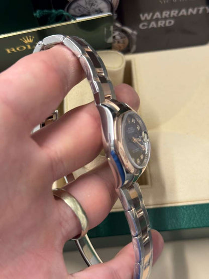 Rolex Lady-Datejust - 28 MM - Oystersteel and Rose Gold - Oyster Bracelet - Smooth Bezel - Purple Diamond Dial - 279161-0016