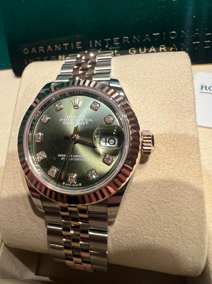 Rolex Lady-Datejust - 28 MM - Oystersteel and Rose Gold - Jubilee Bracelet - Fluted Bezel - Green Diamond Dial - 279171-0007