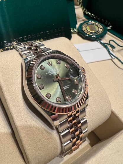 Rolex Lady-Datejust - 28 MM - Oystersteel and Rose Gold - Jubilee Bracelet - Fluted Bezel - Green Diamond Dial - 279171-0007