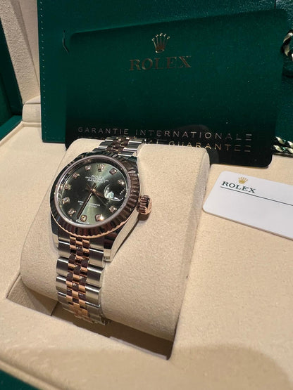 Rolex Lady-Datejust - 28 MM - Oystersteel and Rose Gold - Jubilee Bracelet - Fluted Bezel - Green Diamond Dial - 279171-0007