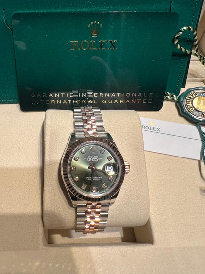 Rolex Lady-Datejust - 28 MM - Oystersteel and Rose Gold - Jubilee Bracelet - Fluted Bezel - Green Diamond Dial - 279171-0007
