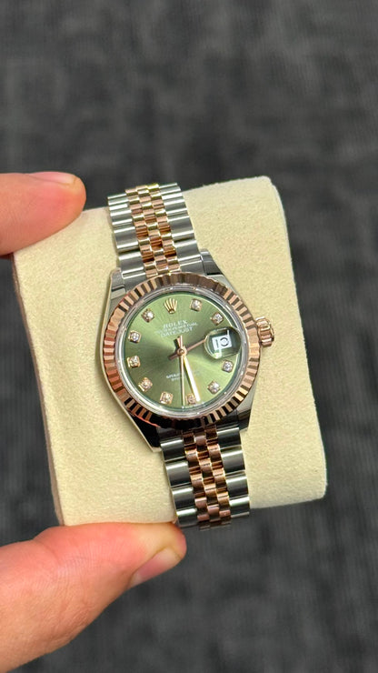 Rolex Lady-Datejust - 28 MM - Oystersteel and Rose Gold - Jubilee Bracelet - Fluted Bezel - Green Diamond Dial - 279171-0007