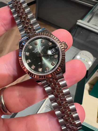 Rolex Lady-Datejust - 28 MM - Oystersteel and Rose Gold - Jubilee Bracelet - Fluted Bezel - Green Diamond Dial - 279171-0007