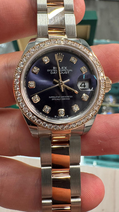 Rolex Lady-Datejust - 28 MM - Stainless Steel and Rose Gold - Oyster Bracelet - Diamond Bezel - Aubergine Diamond Dial - 279381RBR-0016