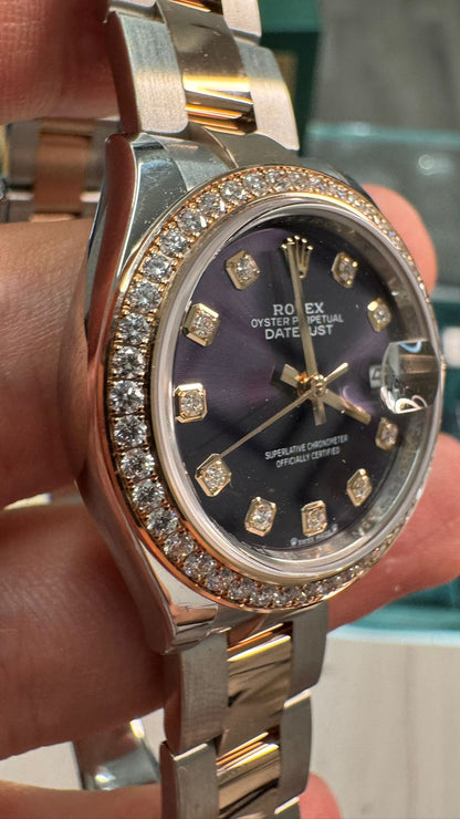 Rolex Lady-Datejust - 28 MM - Stainless Steel and Rose Gold - Oyster Bracelet - Diamond Bezel - Aubergine Diamond Dial - 279381RBR-0016