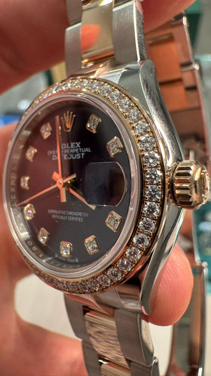 Rolex Lady-Datejust - 28 MM - Stainless Steel and Rose Gold - Oyster Bracelet - Diamond Bezel - Aubergine Diamond Dial - 279381RBR-0016