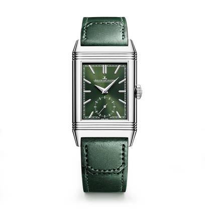 JLC - Reverso Tribute Monoface Small Seconds - 45.6 MM x 27.4 MM - Stainless Steel - Green Dial - Green Leather Strap - Q397843J