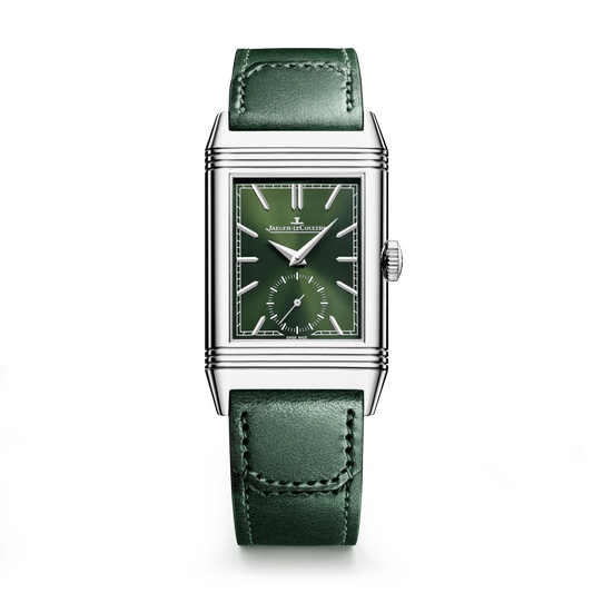 JLC - Reverso Tribute Monoface Small Seconds - 45.6 MM x 27.4 MM - Stainless Steel - Green Dial - Green Leather Strap - Q397843J