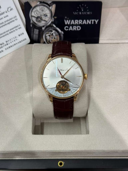 H. Moser &amp; Cie Venturer Tourbillon Dual Time - 41.5 MM - Rose Gold - Silver Dial - Leather Bracelet - 2802-0401