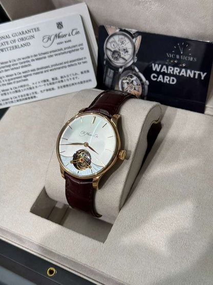 H. Moser &amp; Cie Venturer Tourbillon Dual Time - 41.5 MM - Rose Gold - Silver Dial - Leather Bracelet - 2802-0401