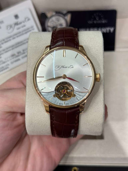 H. Moser & Cie Venturer Tourbillon Dual Time - 41.5 MM - Rose Gold - Silver Dial - Leather Bracelet - 2802-0401