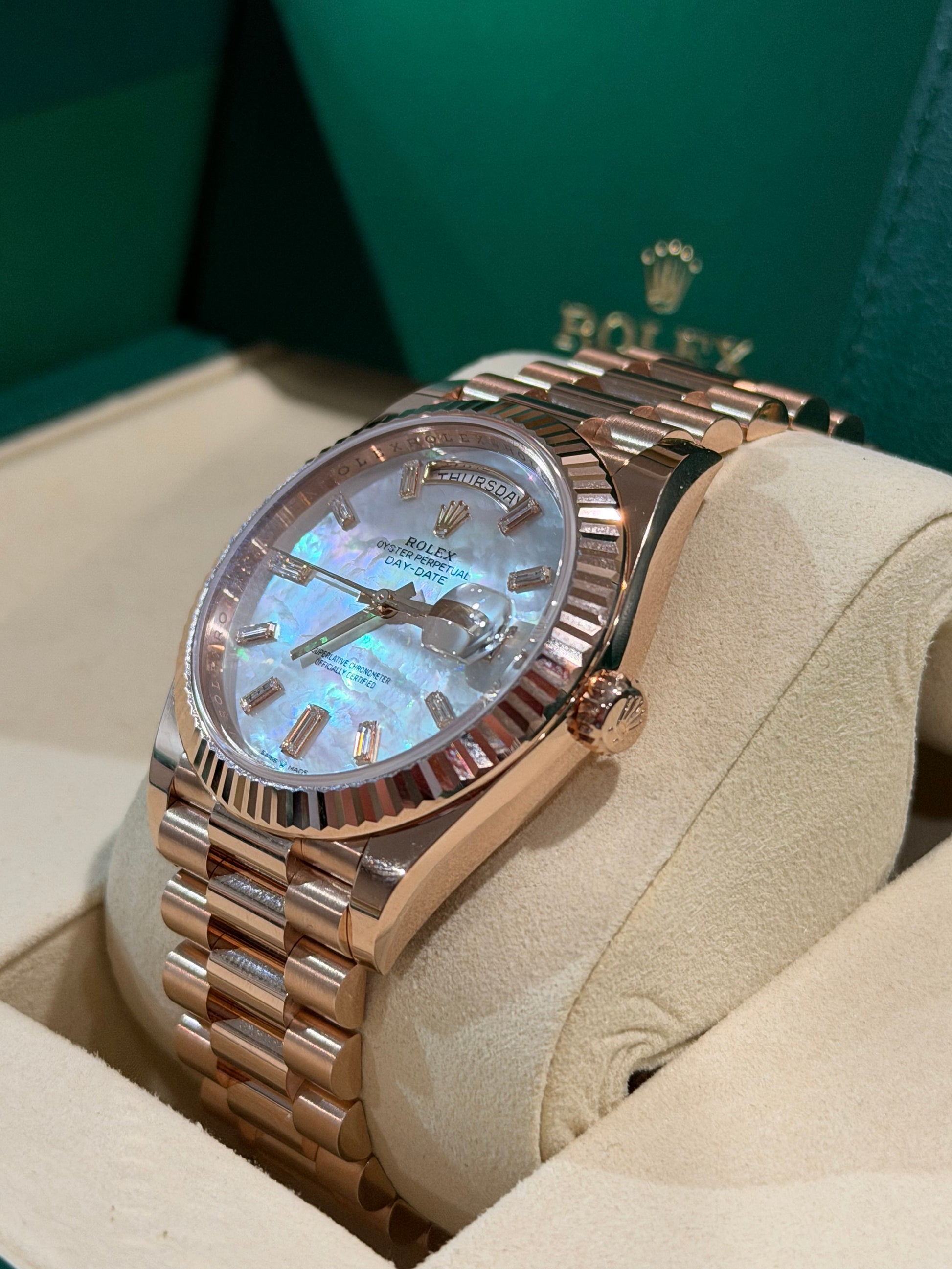 Rolex Day-Date - 40 MM - Rose Gold - MoP Baguette Dial - 228235-0056