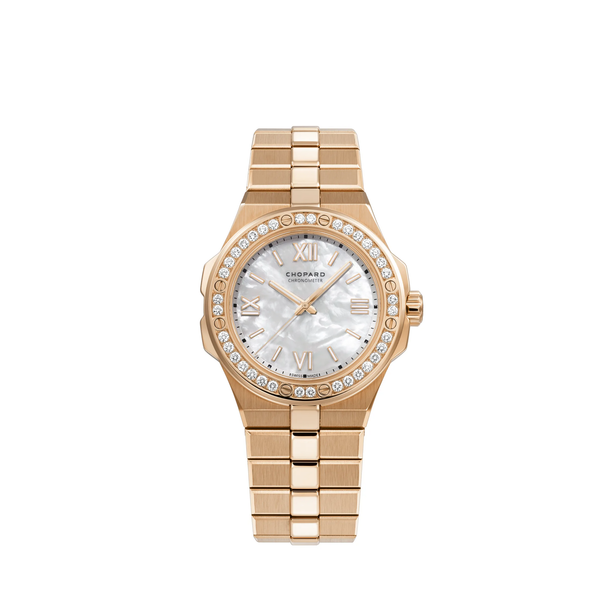 Chopard Alpine Eagle Rose Gold 36 MM - Rose Gold Bracelet - Diamond Bezel - Mother-of-pearl Sapphire Crystal Dial - 295370-5002