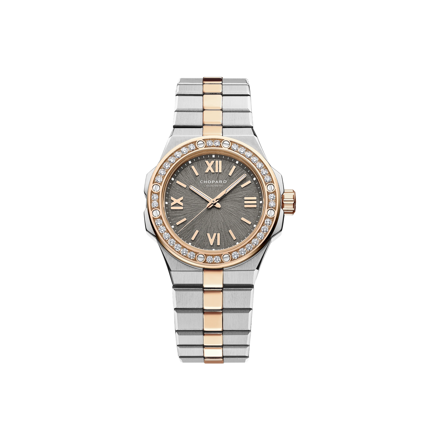 Chopard Alpine Eagle Rose Gold and Stainless Steel 33 MM - Rose Gold and Stainless Steel Bracelet - Diamond Bezel - Grey Sapphire Crystal Dial - 298617-6002