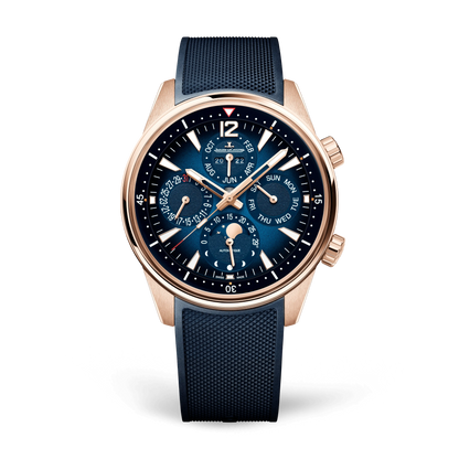 JLC - Polaris Perpetual Calendar - 42 MM - Pink Gold - Ocean Blue Dial - Blue Rubber Strap - Q9082681