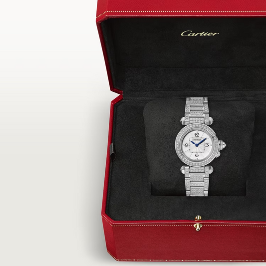 Cartier Pasha de Cartier White Gold 30 MM - White Gold Bracelet - Diamond Bezel - Opaline Flinqué Dial - WJPA0019