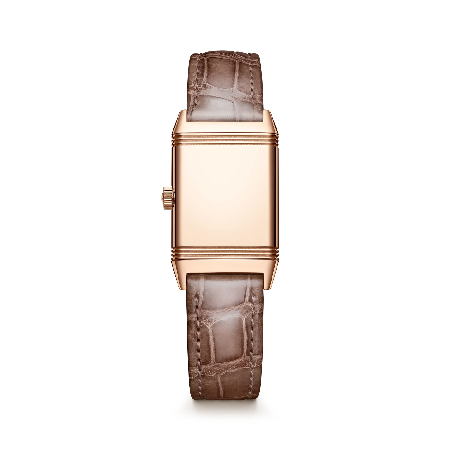 JLC - Reverso Classic Monoface - 35.78 MM x 21 MM - Pink Gold - Silvered-Gray Guilloché Dial - Taupe Leather Strap - Q2602542