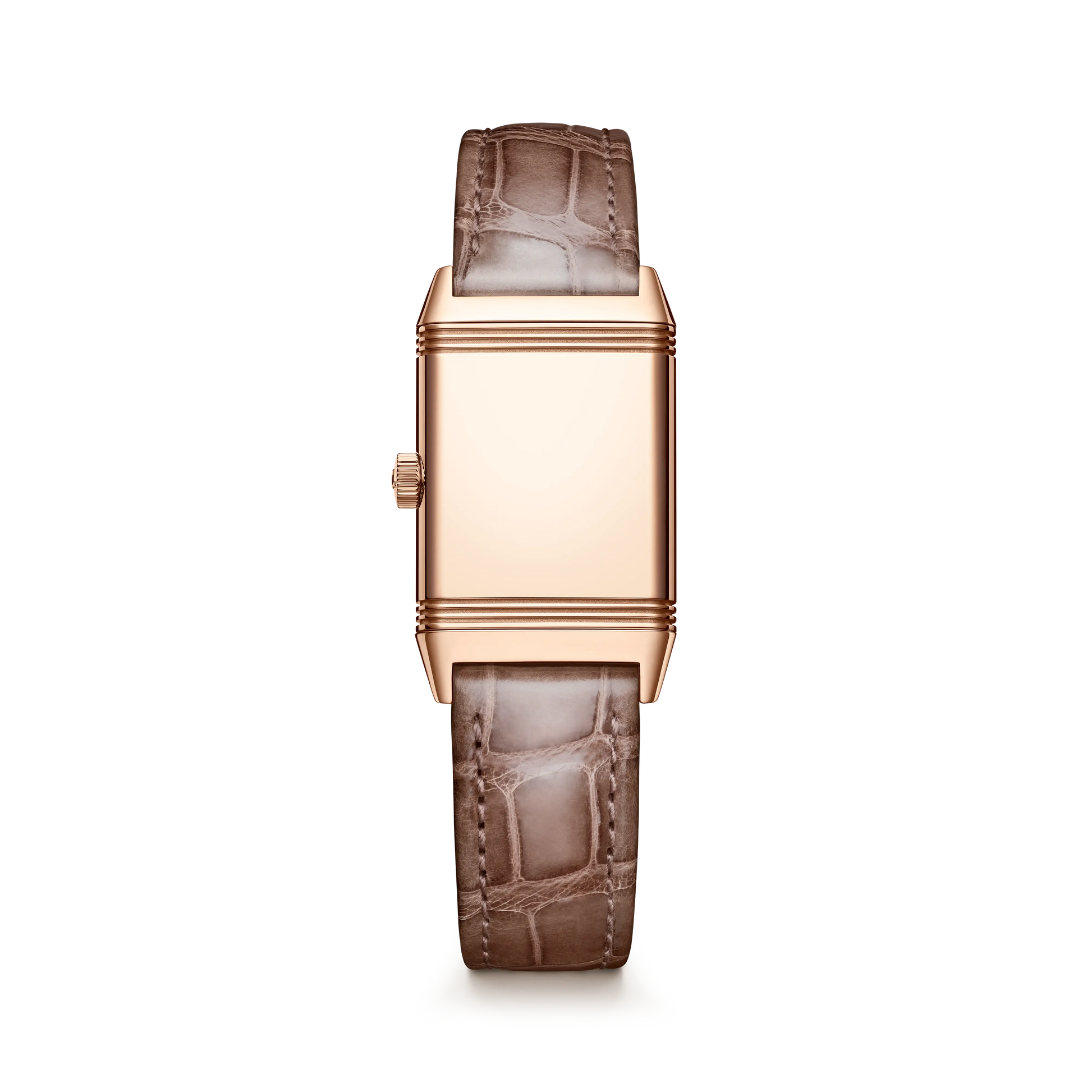 JLC - Reverso Classic Monoface - 35.78 MM x 21 MM - Pink Gold - Silvered-Gray Guilloché Dial - Taupe Leather Strap - Q2602542