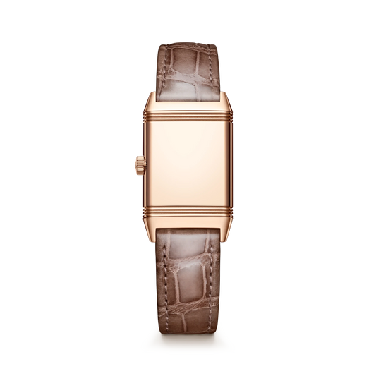 JLC - Reverso Classic Monoface - 35.78 MM x 21 MM - Pink Gold - Silvered-Gray Guilloché Dial - Taupe Leather Strap - Q2602542