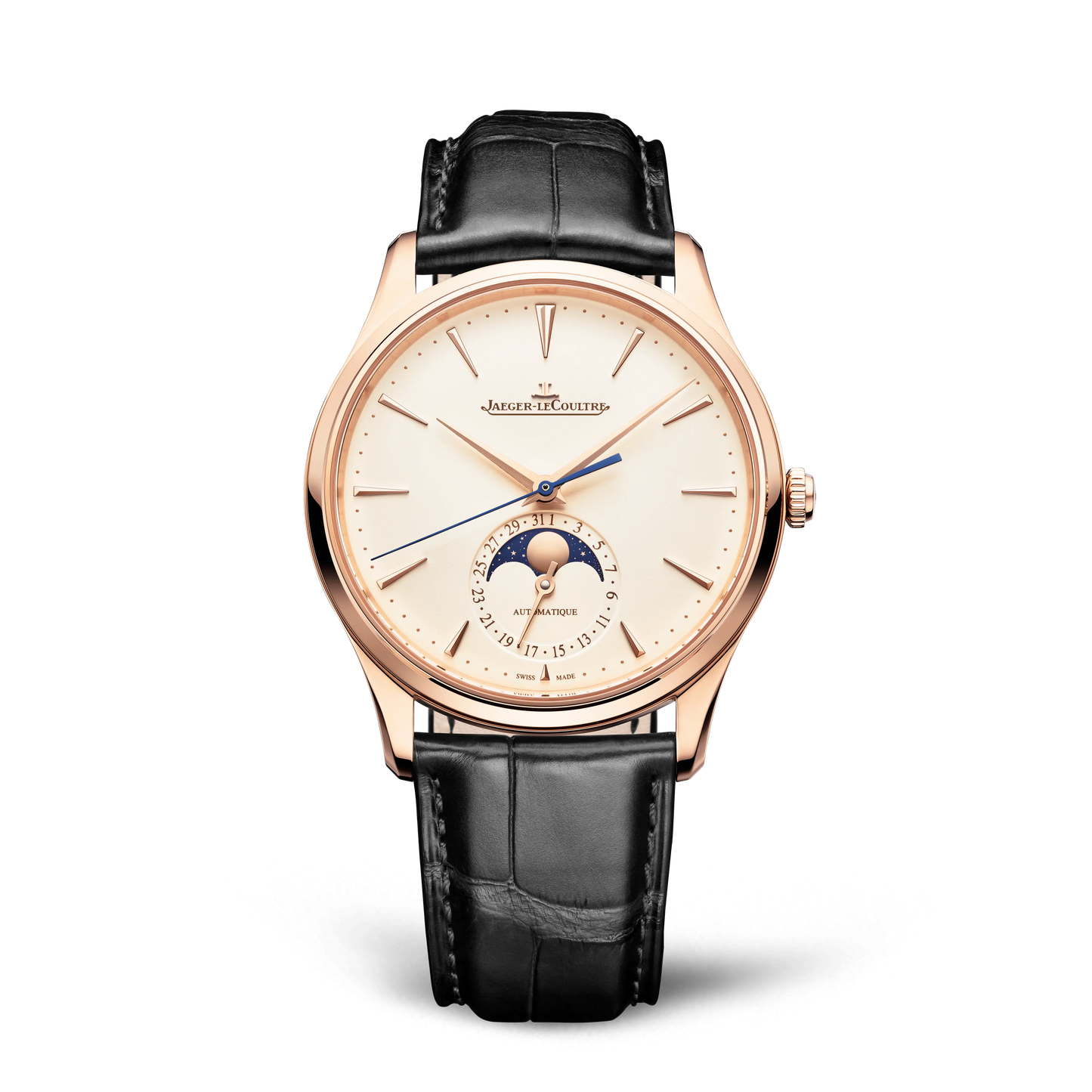 JLC - Master Ultra Thin Moon - 39 MM - Pink Gold - Eggshell Beige Dial - Black Leather Strap - Q1362511