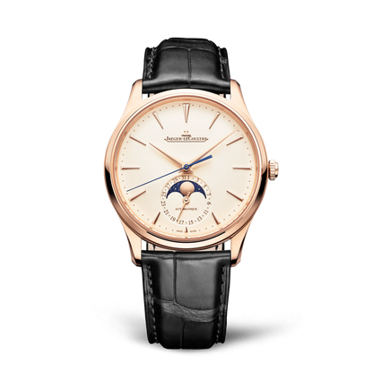 JLC - Master Ultra Thin Moon - 39 MM - Pink Gold - Eggshell Beige Dial - Black Leather Strap - Q1362511