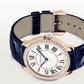 Cartier Ronde Louis Cartier Rose gold 36 MM - Blue Alligator Leather Strap - Diamond Bezel - Sandblasted Beige Dial - WJRN0010