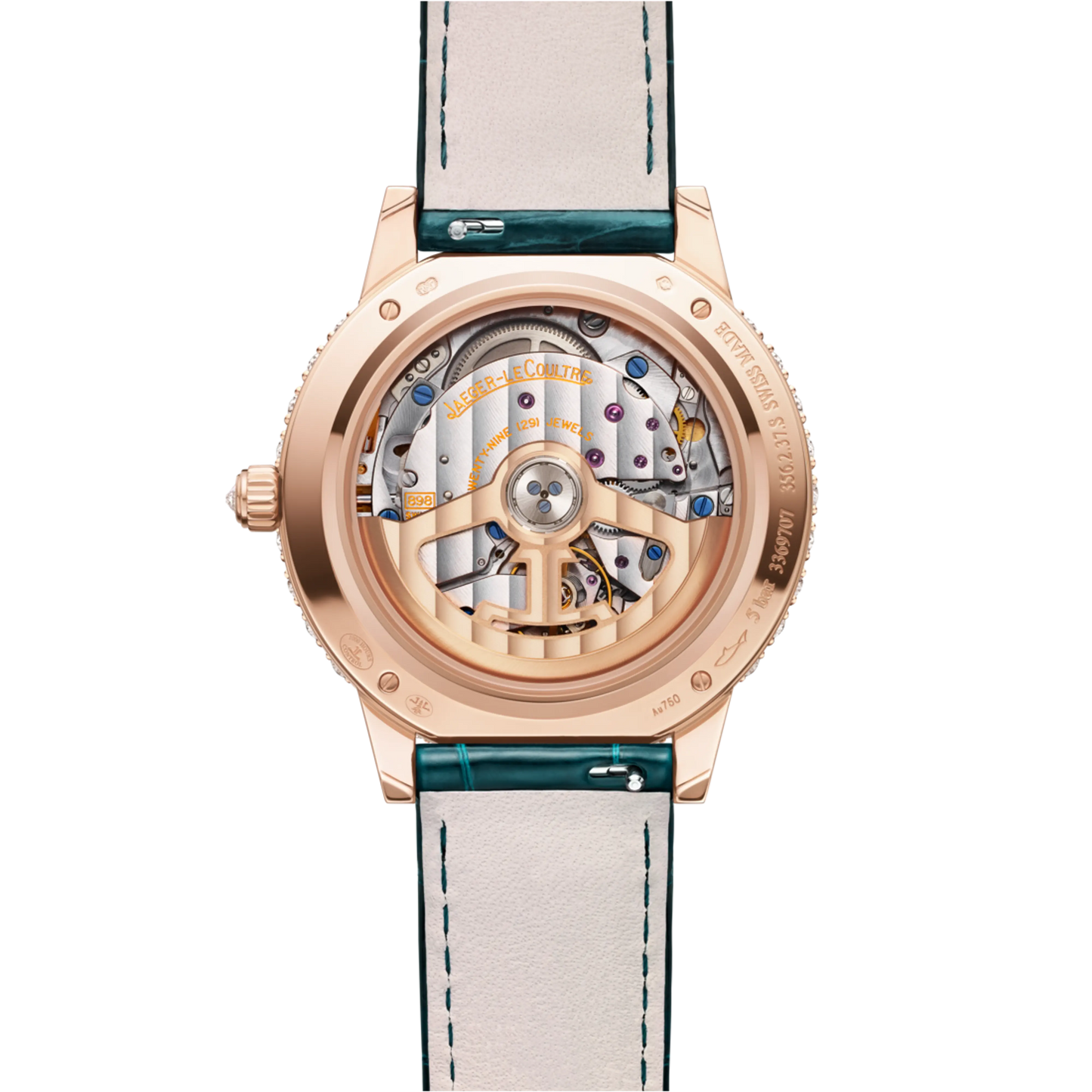 JLC - Rendez-Vous Dazzling Night & Day - 36 MM - Pink Gold - Green Sunray-Brushed Dial - Diamond Bezel - Green Leather Strap - Q343247J