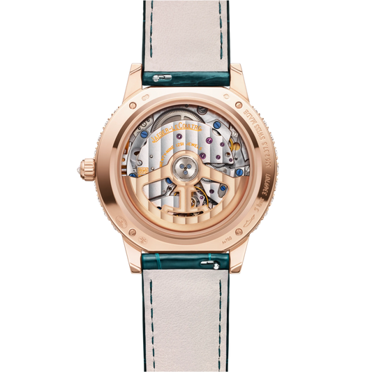 JLC - Rendez-Vous Dazzling Night & Day - 36 MM - Pink Gold - Green Sunray-Brushed Dial - Diamond Bezel - Green Leather Strap - Q343247J
