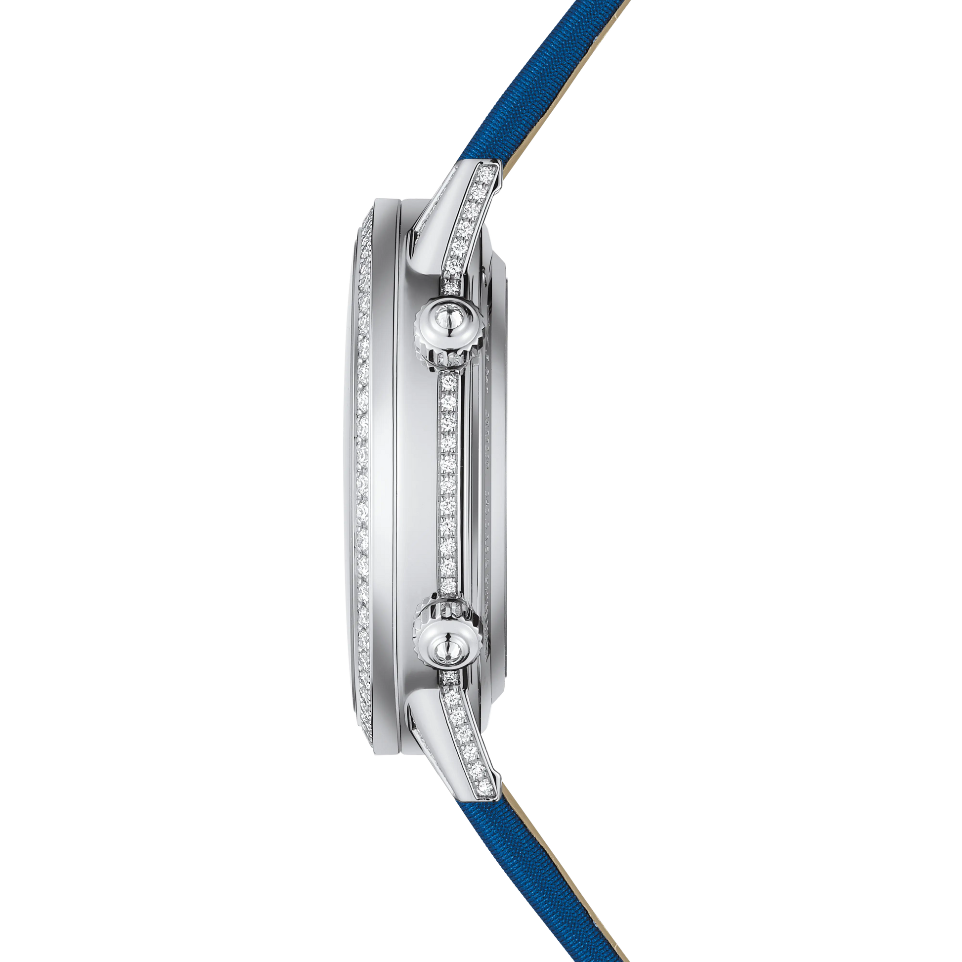 JLC - Rendez-Vous Jewellery Moon - 36 MM - White Gold - Silver/Blue Asymmetrical Dial - Diamond Bezel - Blue Satin Strap - Q3523490