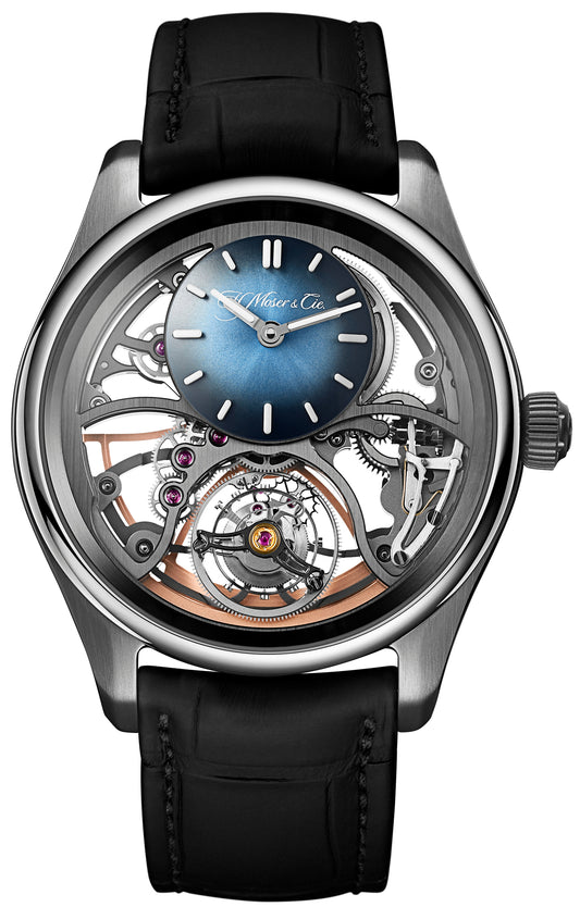 H. Moser & Cie Pioneer Cylindrical Tourbillon Skeleton - Stainless Steel - 42.8 MM - Alligator Leather Strap - Skeleton Dial - 3811-1200