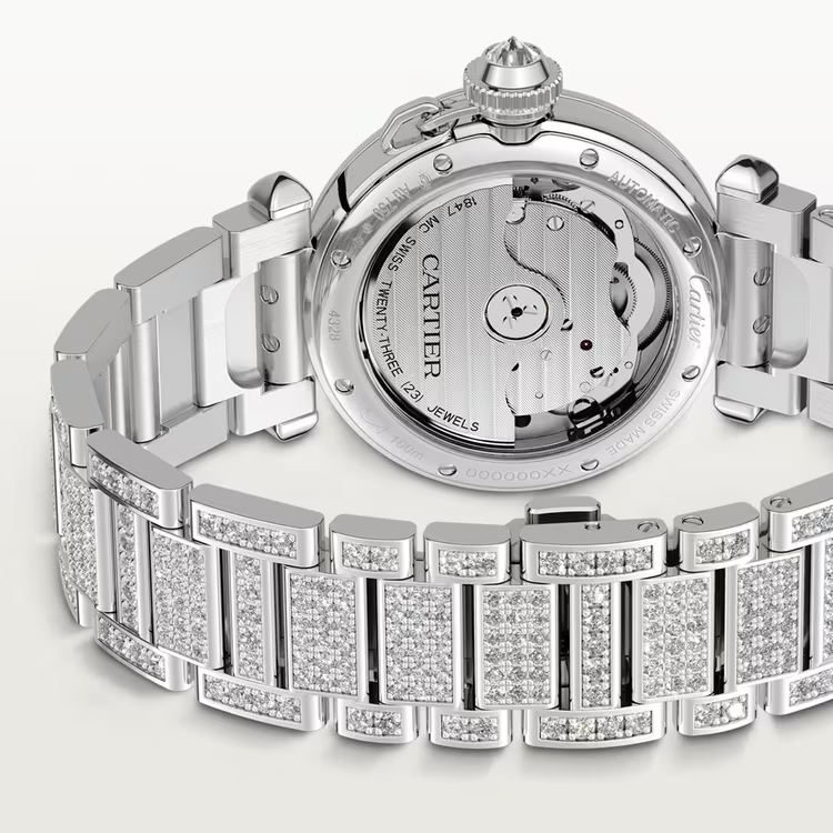 Cartier Pasha de Cartier White Gold 35 MM - White Gold Diamond Bracelet - Diamond Bezel - Silver Flinqué Dial - WJPA0014