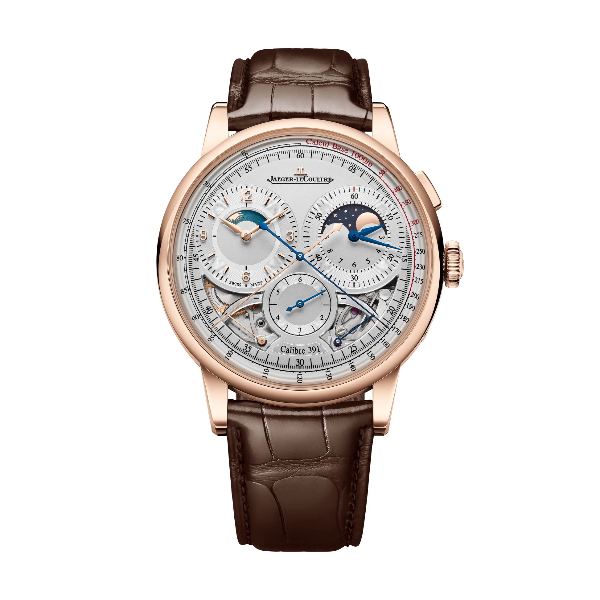 JLC - Duometre Chronograph Moon - 42.5 MM - Pink Gold - Silvered-Gray Dial - Brown Leather Strap - Q622252J