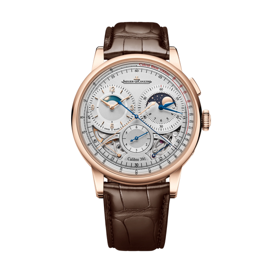 JLC - Duometre Chronograph Moon - 42.5 MM - Pink Gold - Silvered-Gray Dial - Brown Leather Strap - Q622252J