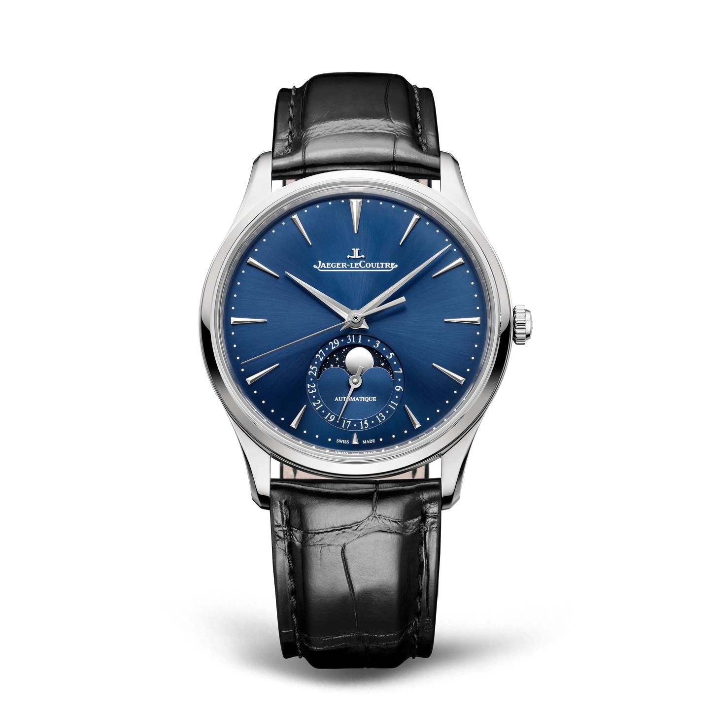 JLC - Master Ultra Thin Moon - 39 MM - Stainless Steel - Petroleum Blue Dial - Black Leather Strap - Q1368480