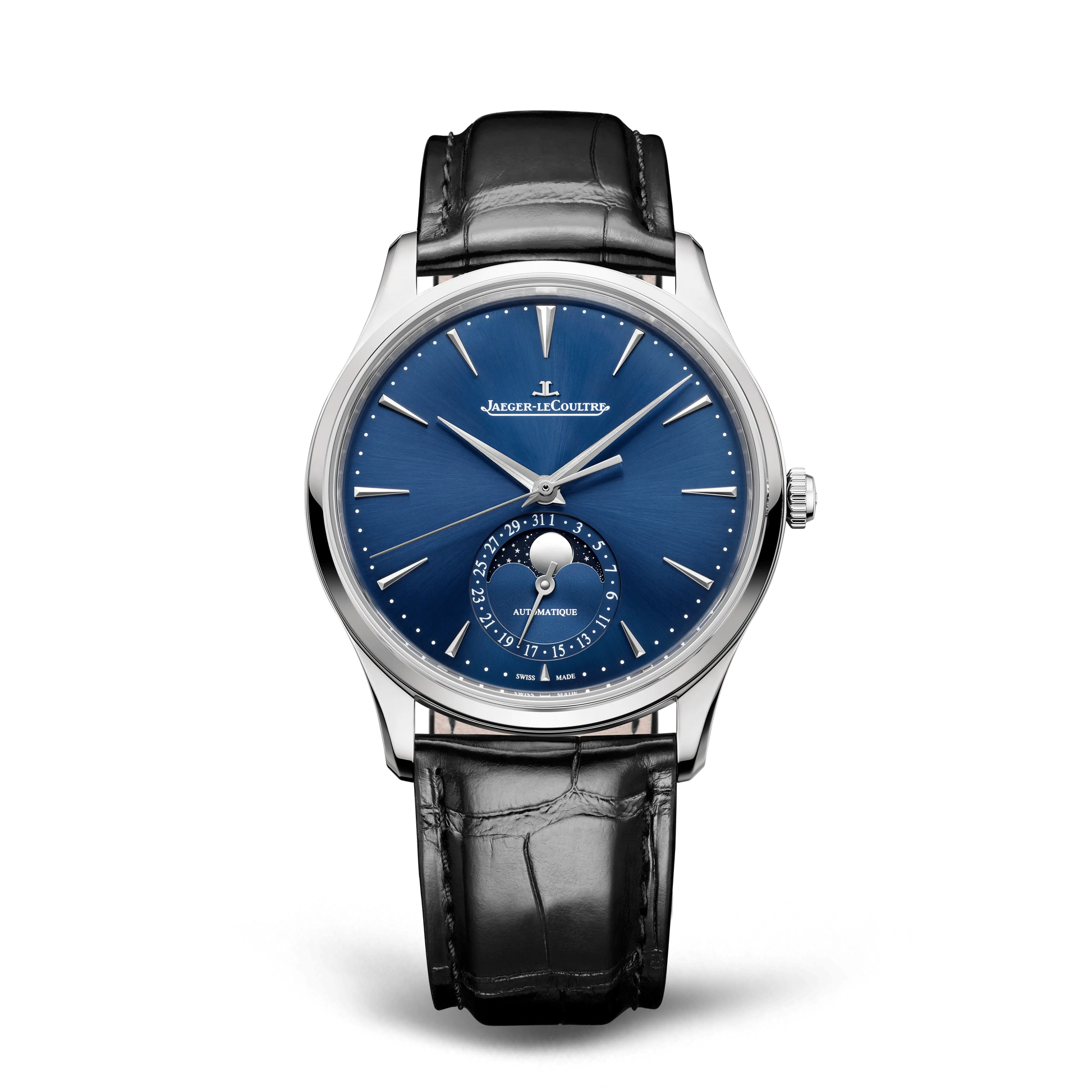 JLC - Master Ultra Thin Moon - 39 MM - Stainless Steel - Petroleum Blue Dial - Black Leather Strap - Q1368480