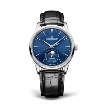 JLC - Master Ultra Thin Moon - 39 MM - Stainless Steel - Petroleum Blue Dial - Black Leather Strap - Q1368480