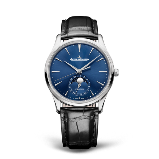 JLC - Master Ultra Thin Moon - 39 MM - Stainless Steel - Petroleum Blue Dial - Black Leather Strap - Q1368480