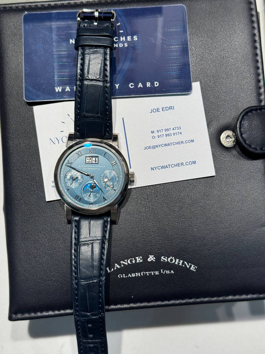 A.Lange & Söhne Langematik Perpetual Calendar and Moonphase - 38.5MM - White Gold - Blue Dial - 310.028E