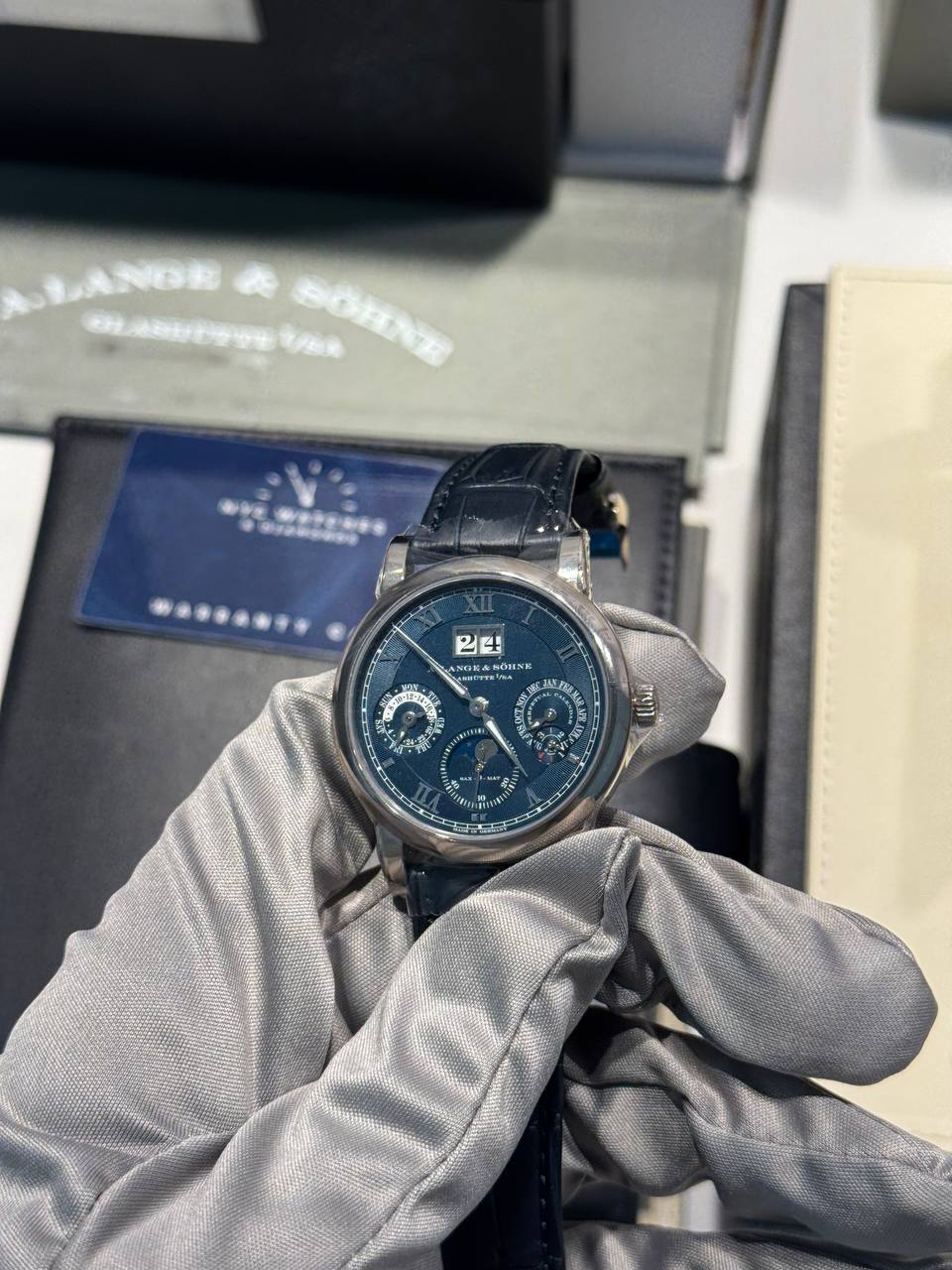A.Lange & Söhne Langematik Perpetual Calendar and Moonphase - 38.5MM - White Gold - Blue Dial - 310.028E