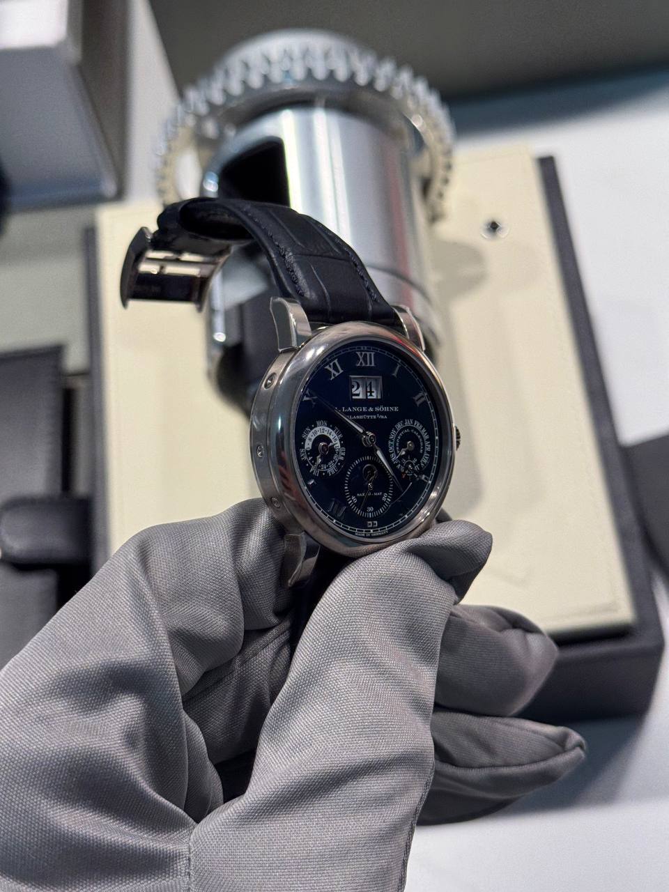 A.Lange & Söhne Langematik Perpetual Calendar and Moonphase - 38.5MM - White Gold - Blue Dial - 310.028E