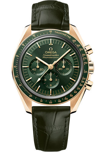 Omega Speedmaster Yellow Gold 42 MM - Black Leather Strap - Green Dial - 310.63.42.50.10.001