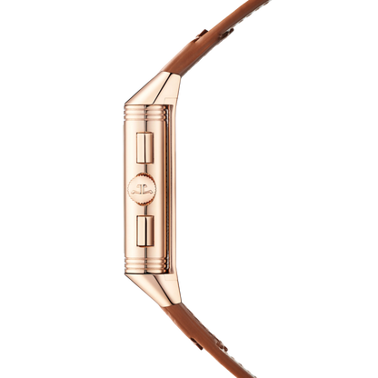 JLC - Reverso Tribute Chronograph - Limited Edition - 49.4 MM x 29.9 MM - Pink Gold - Golden/Skeleton Dial - Black/Brown Leather Strap - Q389256J