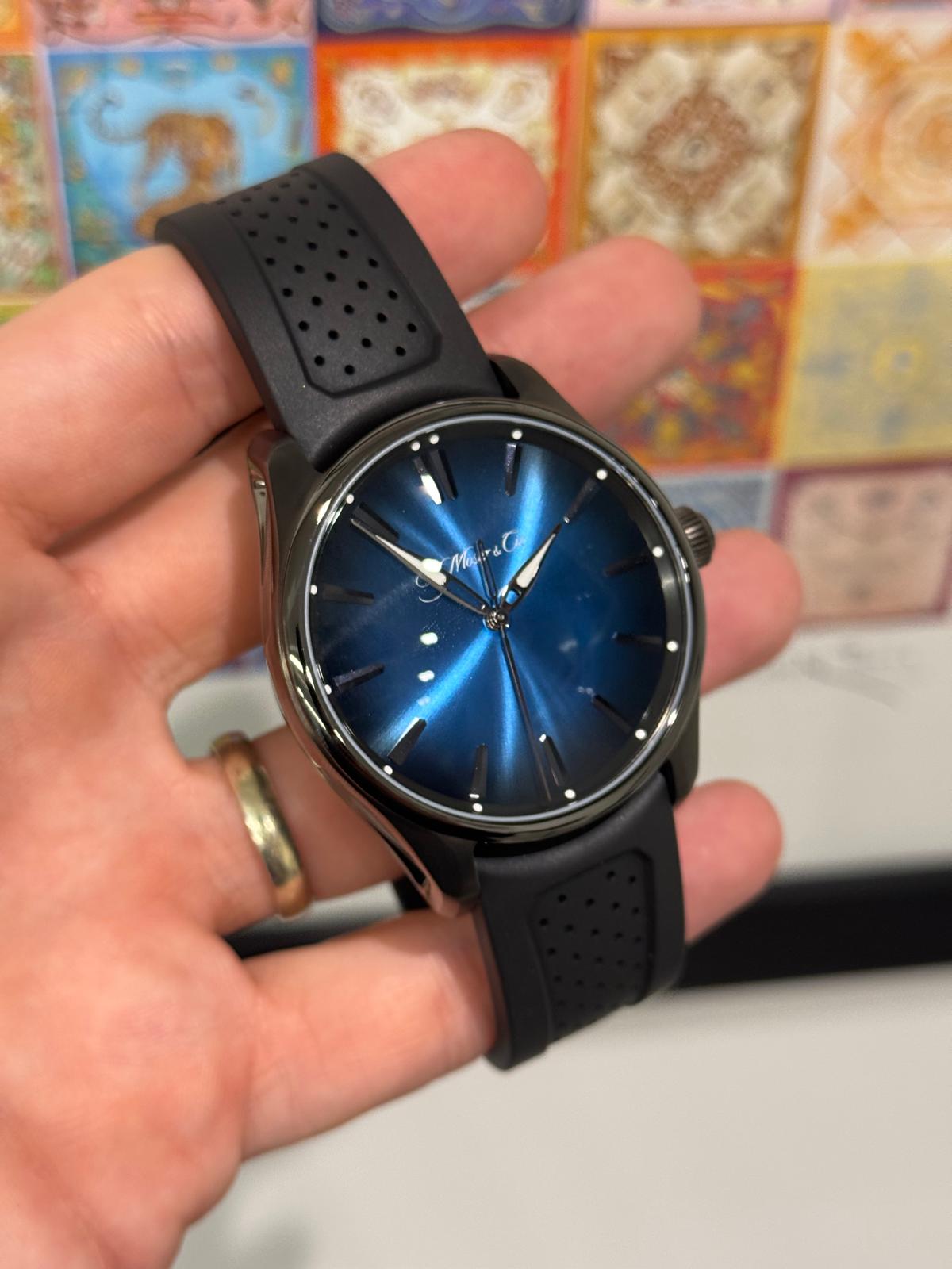 H. Moser & Cie Pioneer Centre Seconds Coated Stainless Steel 43 MM - Black Rubber Strap - Blue Dial - Black Rubber Strap 3200-1205