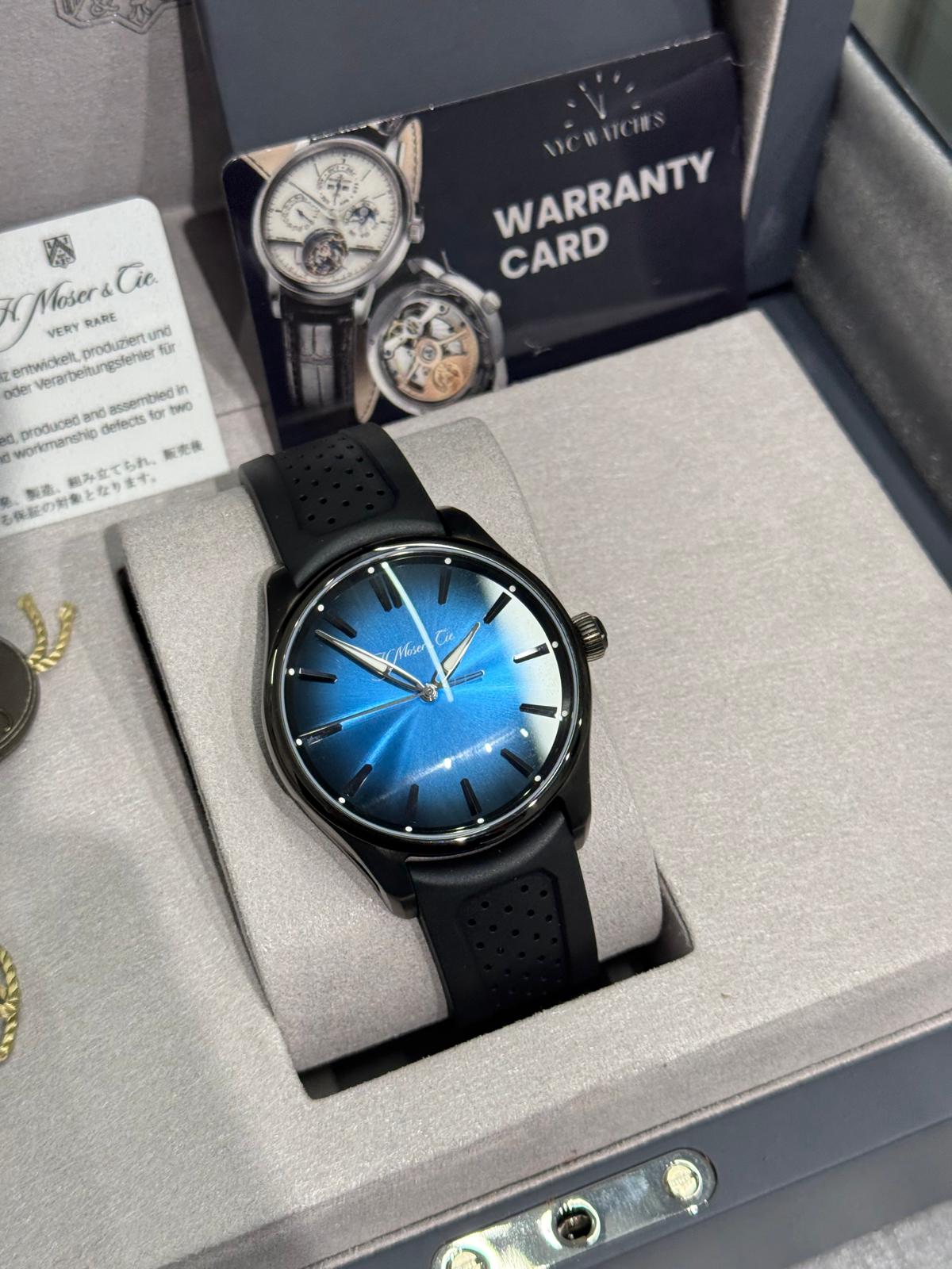 H. Moser & Cie Pioneer Centre Seconds Coated Stainless Steel 43 MM - Black Rubber Strap - Blue Dial - Black Rubber Strap 3200-1205