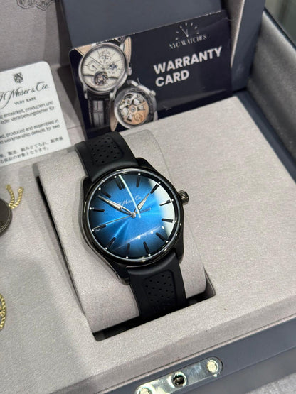 H. Moser & Cie Pioneer Centre Seconds Coated Stainless Steel 43 MM - Black Rubber Strap - Blue Dial - Black Rubber Strap 3200-1205
