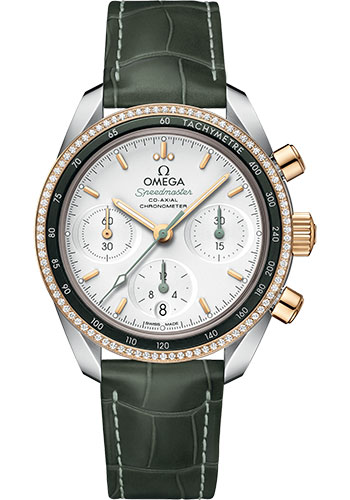 Omega Constellation Yellow Gold and Stainless Steel 38 MM - Green Leather Strap - Diamond Bezel - Opaline Silvery Dial - 324.28.38.50.02.001