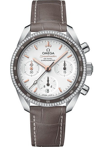 Omega Constellation Stainless Steel 38 MM - Brown Leather Strap - Diamond Bezel - Silvery Dial - 324.38.38.50.02.001