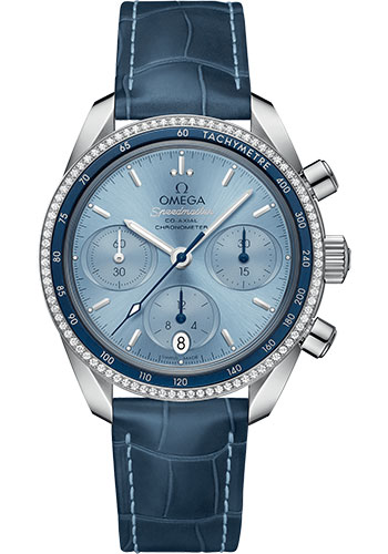 Omega Constellation Stainless Steel 38 MM - Blue Leather Strap - Diamond Bezel - Ice Blue Dial - 324.38.38.50.03.001