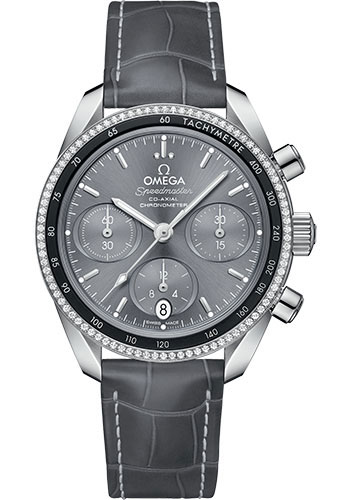 Omega Constellation Stainless Steel 38 MM - Grey Leather Strap - Diamond Bezel - Grey Dial - 324.38.38.50.06.001