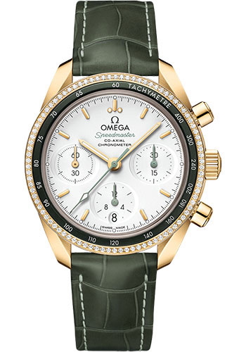 Omega Constellation Yellow Gold 38 MM - Green Leather Strap - Diamond Bezel - Opaline Silvery Dial - 324.68.38.50.02.004